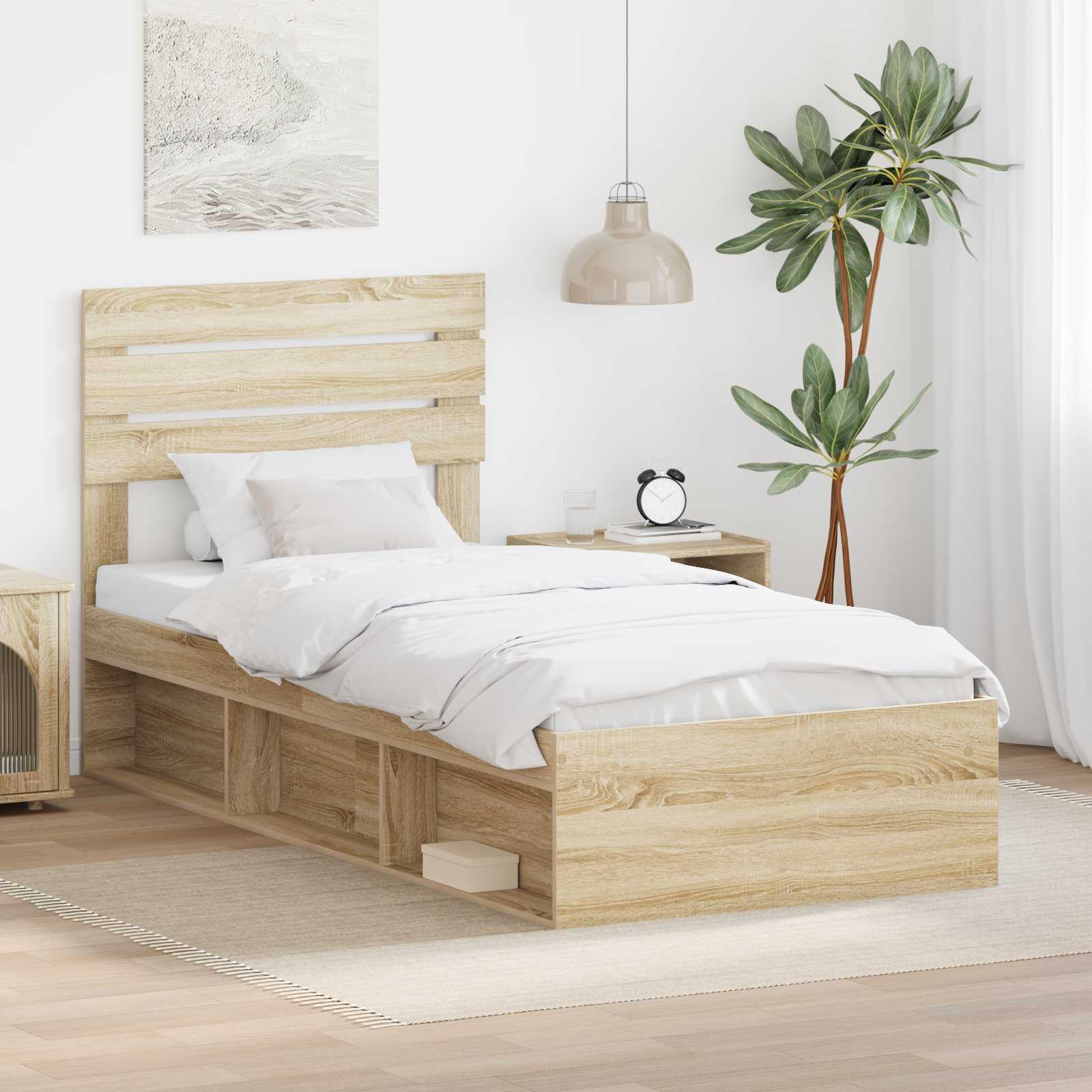 vidaXL Cadru de pat cu headboard Sonoma 90 x 190 cm Lemn de pin masiv