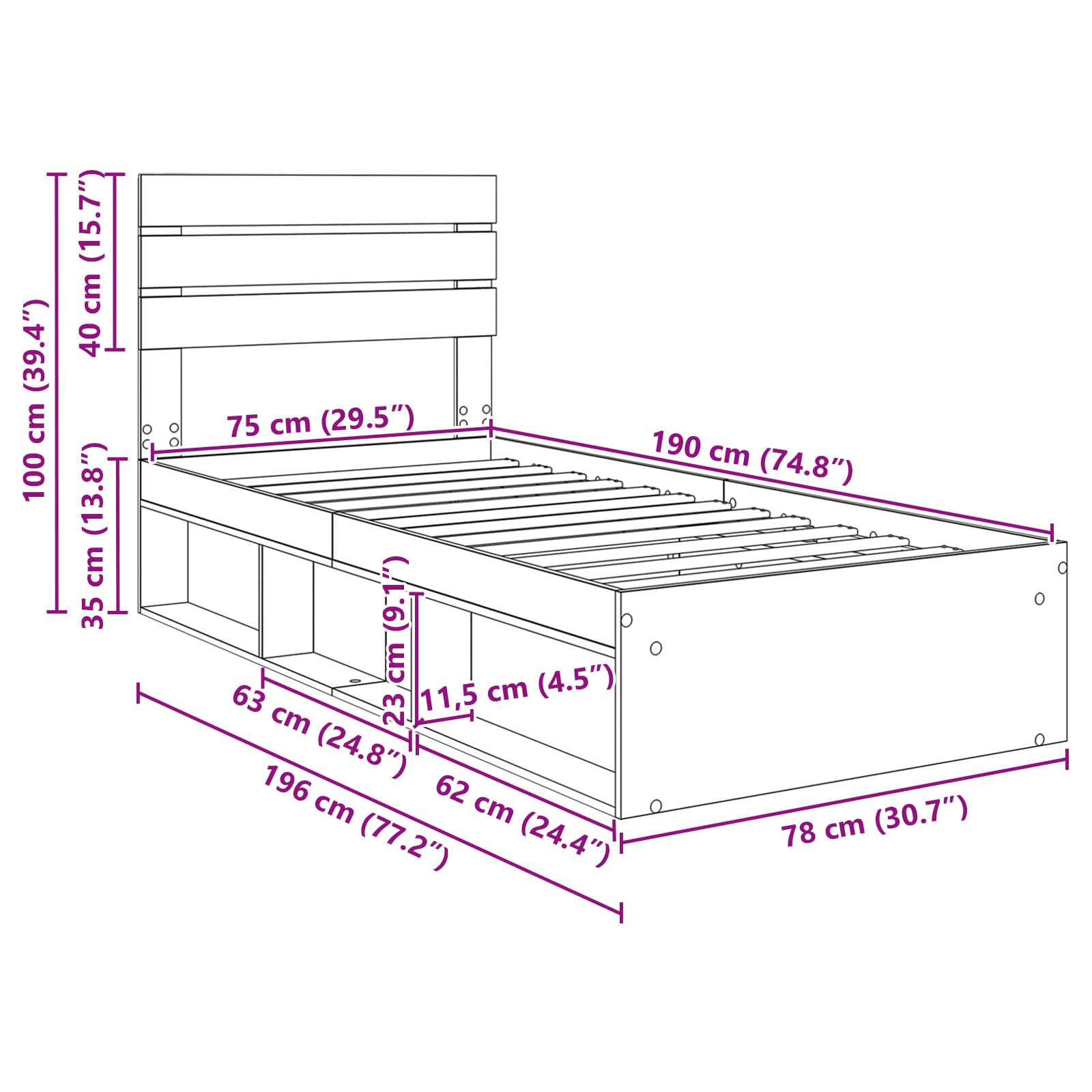 Bedframe Sonoma Eiken 75 x 190 cm Massief grenenhout image 13