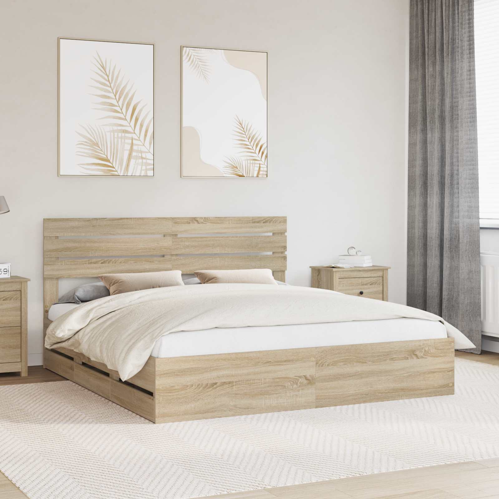 vidaXL Cadru de pat Stejar Sonoma 200 x 200 cm Lemn Ingineresc