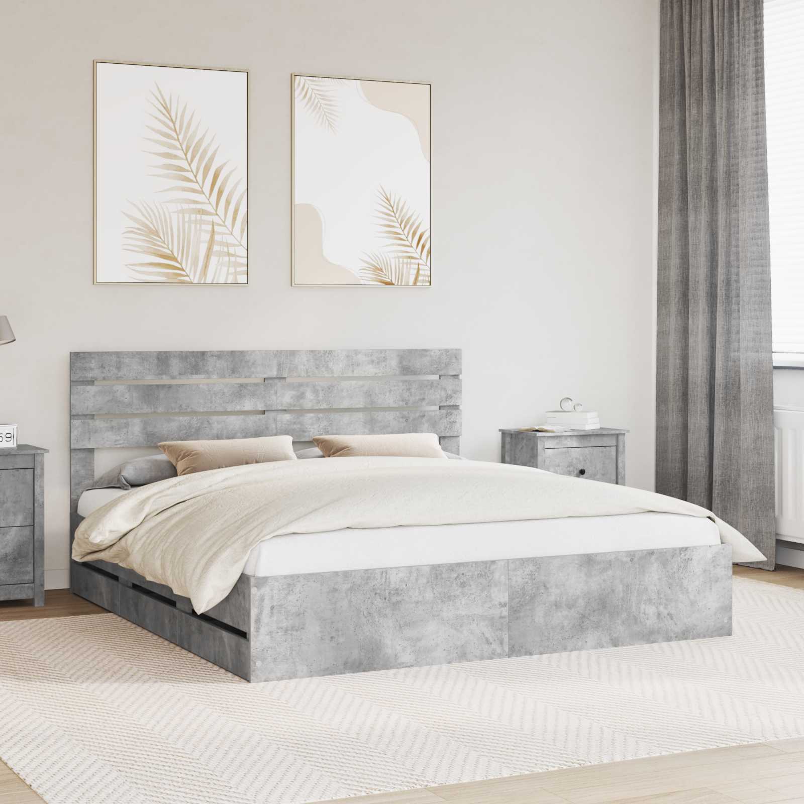 vidaXL Cadru de pat Gri din beton 180 x 200 cm Lemn Ingineresc
