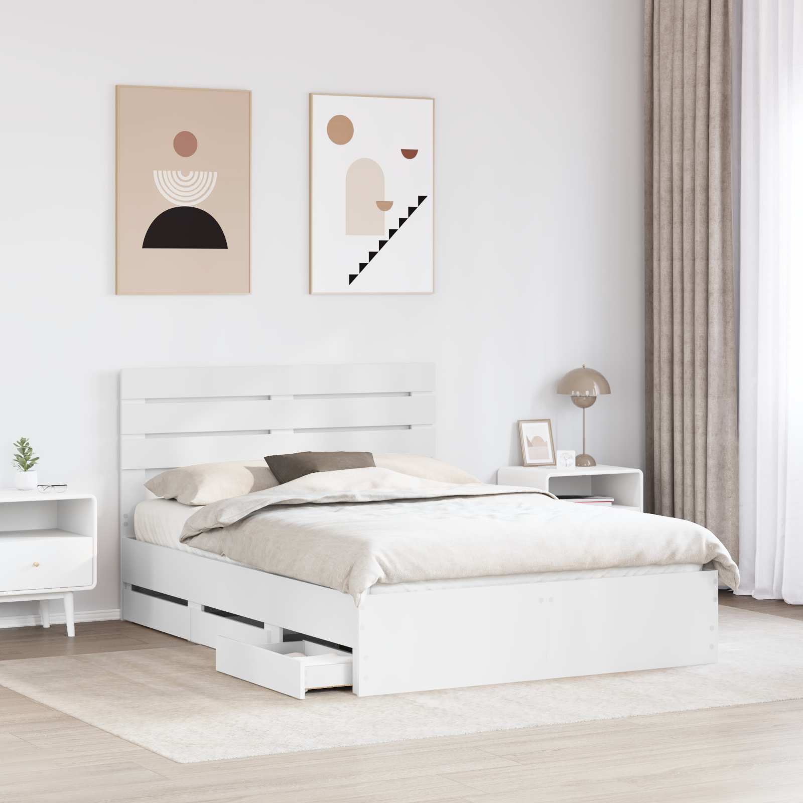 Voodi raam sahtliga peaga Valge 140 x 200 cm Inseneripuit 72 Kõik vajalik sinu aeda ja koju! Voodi raam sahtliga peaga Valge 140 x 200 cm Inseneripuit - Image 3