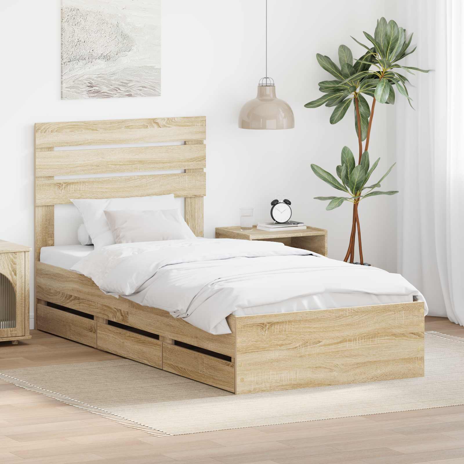 vidaXL Cadru de pat Stejar Sonoma 90 x 200 cm Lemn Ingineresc