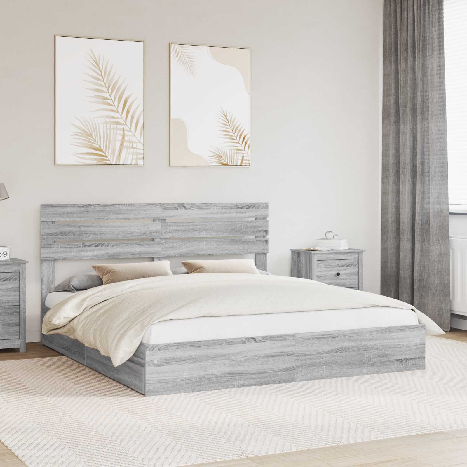 vidaXL Pat cu storage cu sertar Gri Sonoma 200 x 200 cm Lemn compozit