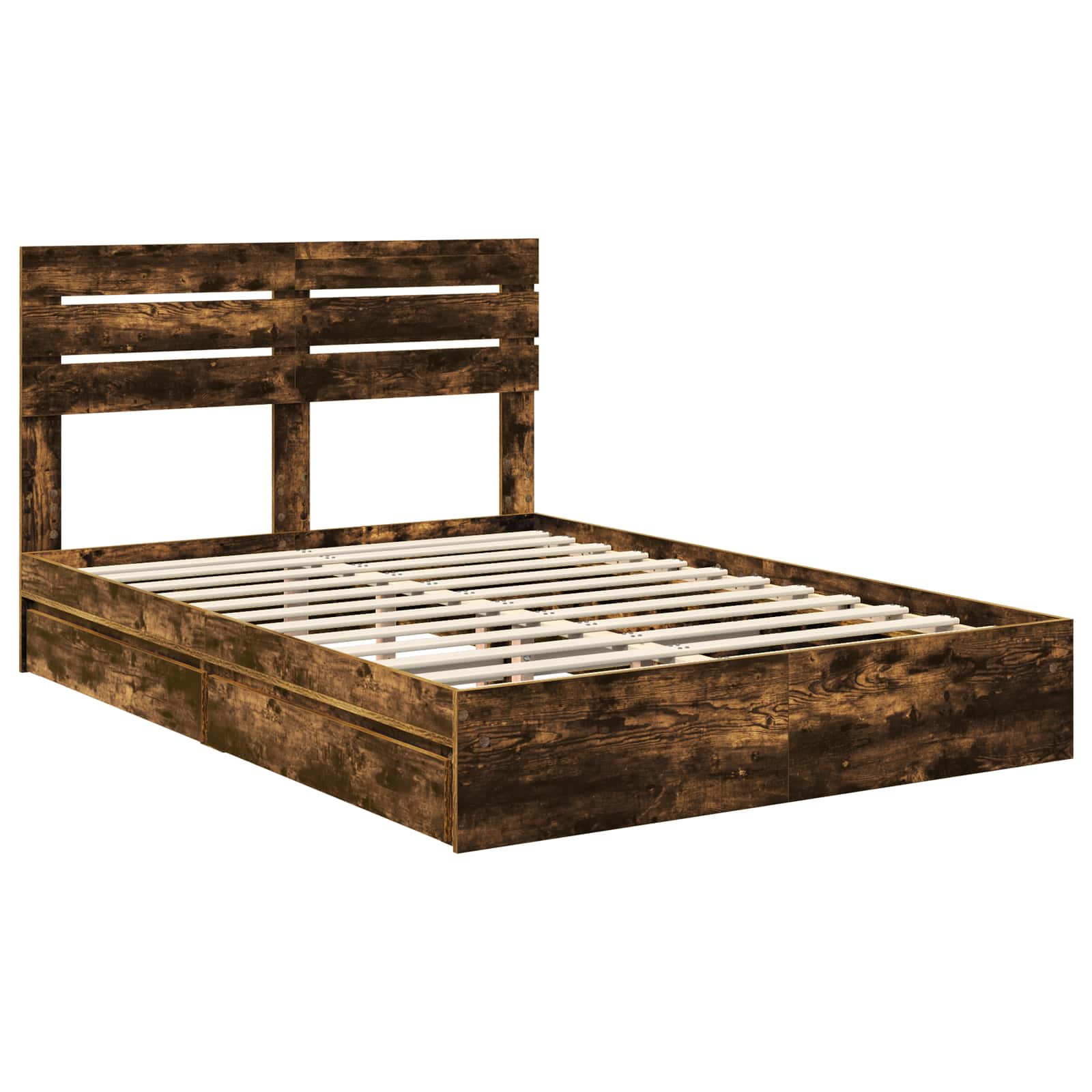 Opslag bed met lade Gerookt eiken 160 x 200 cm Bewerkt hout | luizaXL | Dé meubelwinkel voor elk interieur Opslag bed met lade Gerookt eiken 160 x 200 cm Bewerkt hout - Afbeelding 4
