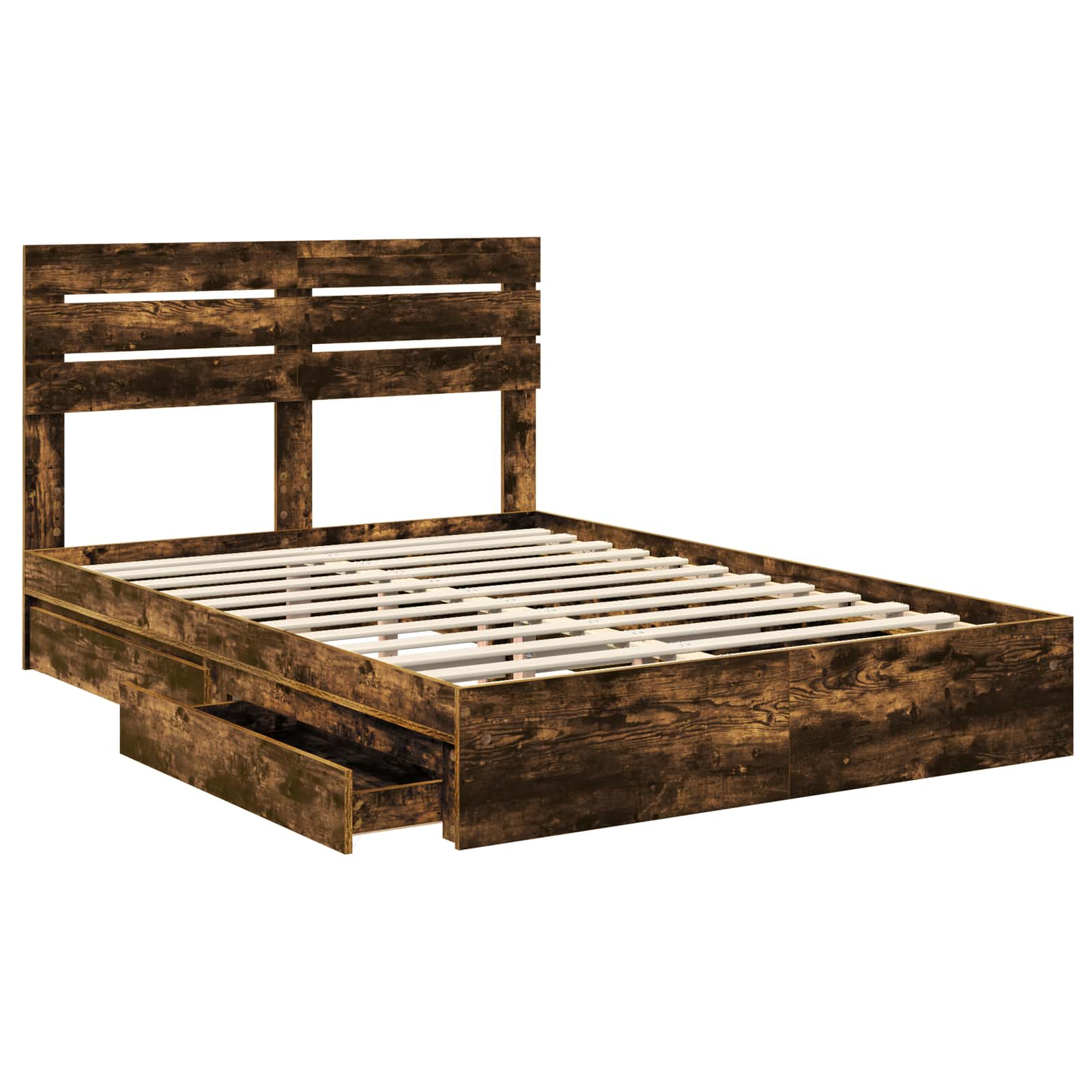 Opslag bed met lade Gerookt eiken 160 x 200 cm Bewerkt hout | luizaXL | Dé meubelwinkel voor elk interieur Opslag bed met lade Gerookt eiken 160 x 200 cm Bewerkt hout - Afbeelding 5