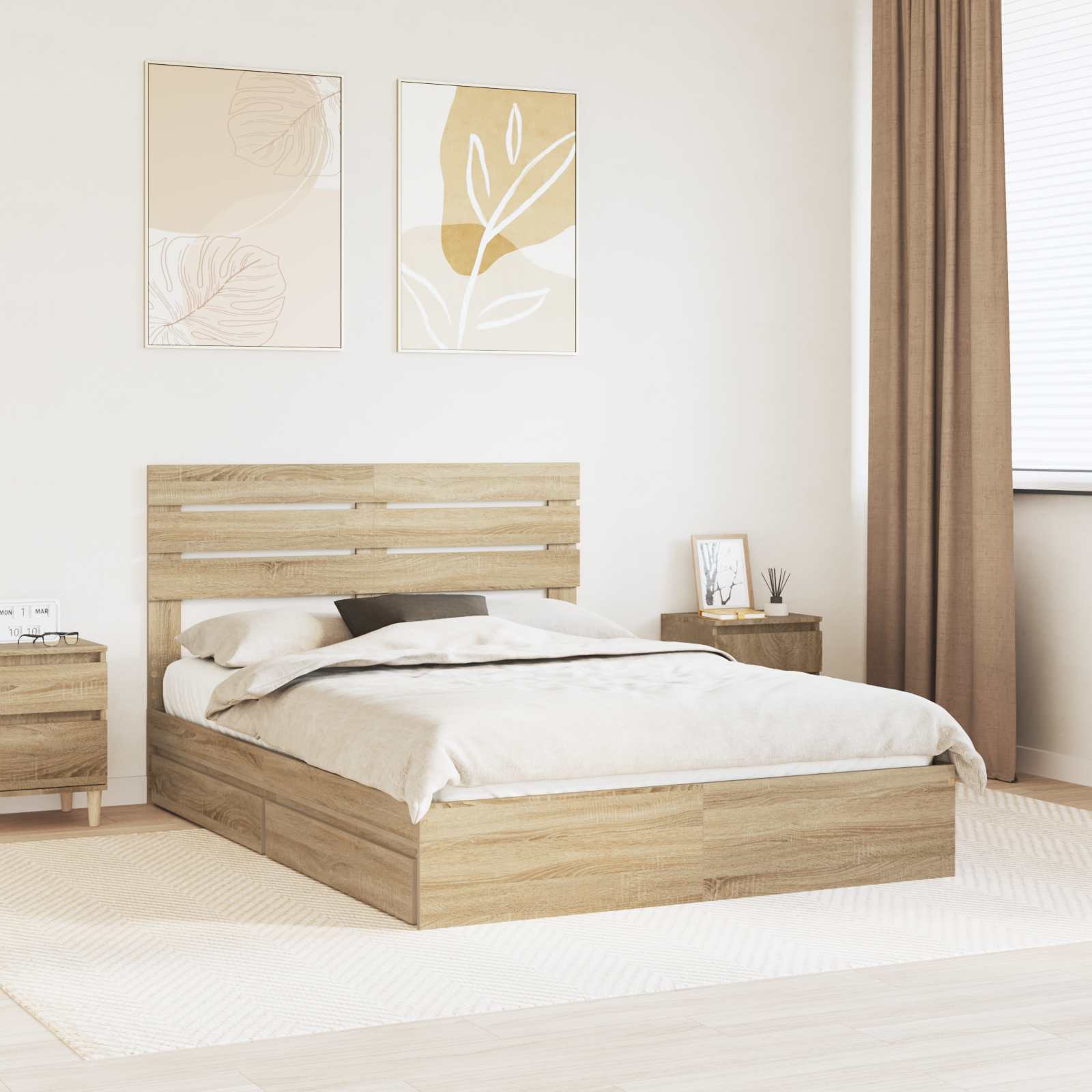 vidaXL Pat cu storage Stejar Sonoma 150 x 200 cm Lemn compozit