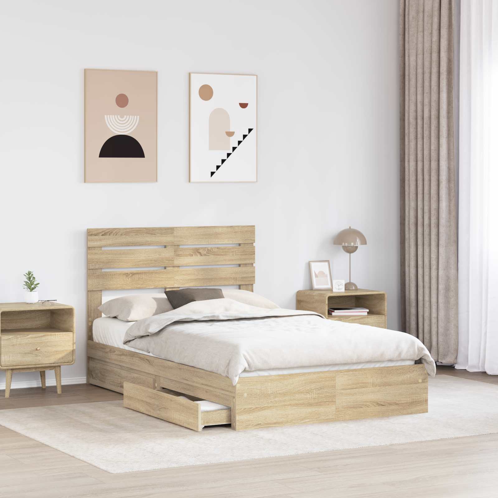 Opslag bed met lade Sonoma Eiken 135 x 190 cm Bewerkt hout | luizaXL | Dé meubelwinkel voor elk interieur Opslag bed met lade Sonoma Eiken 135 x 190 cm Bewerkt hout - Afbeelding 3