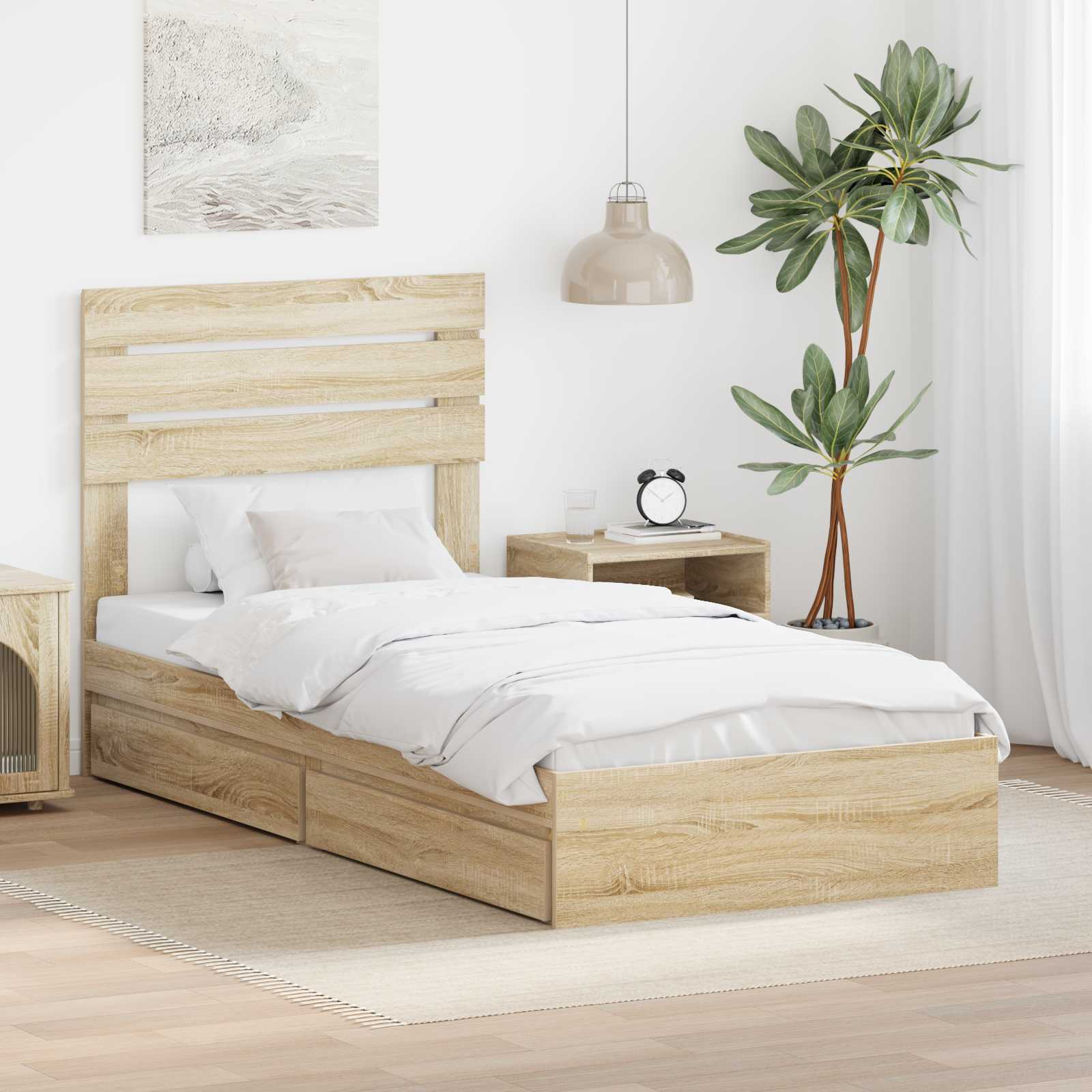 vidaXL Pat cu storage Stejar Sonoma 75 x 190 cm Lemn compozit