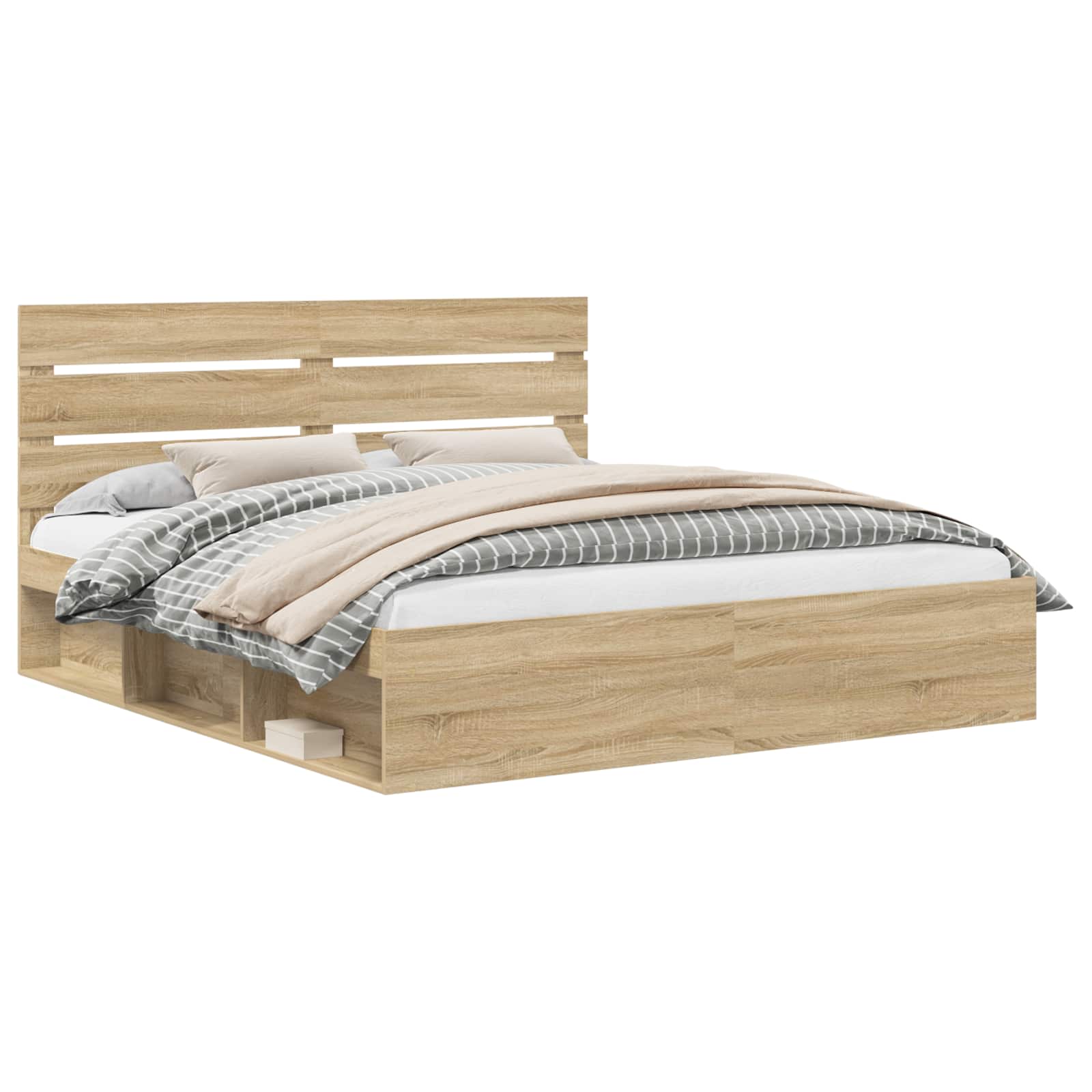 vidaXL Bedframe met hoofdeinde Sonoma 200 x 200 cm Massief grenenhout bruin, foto 3