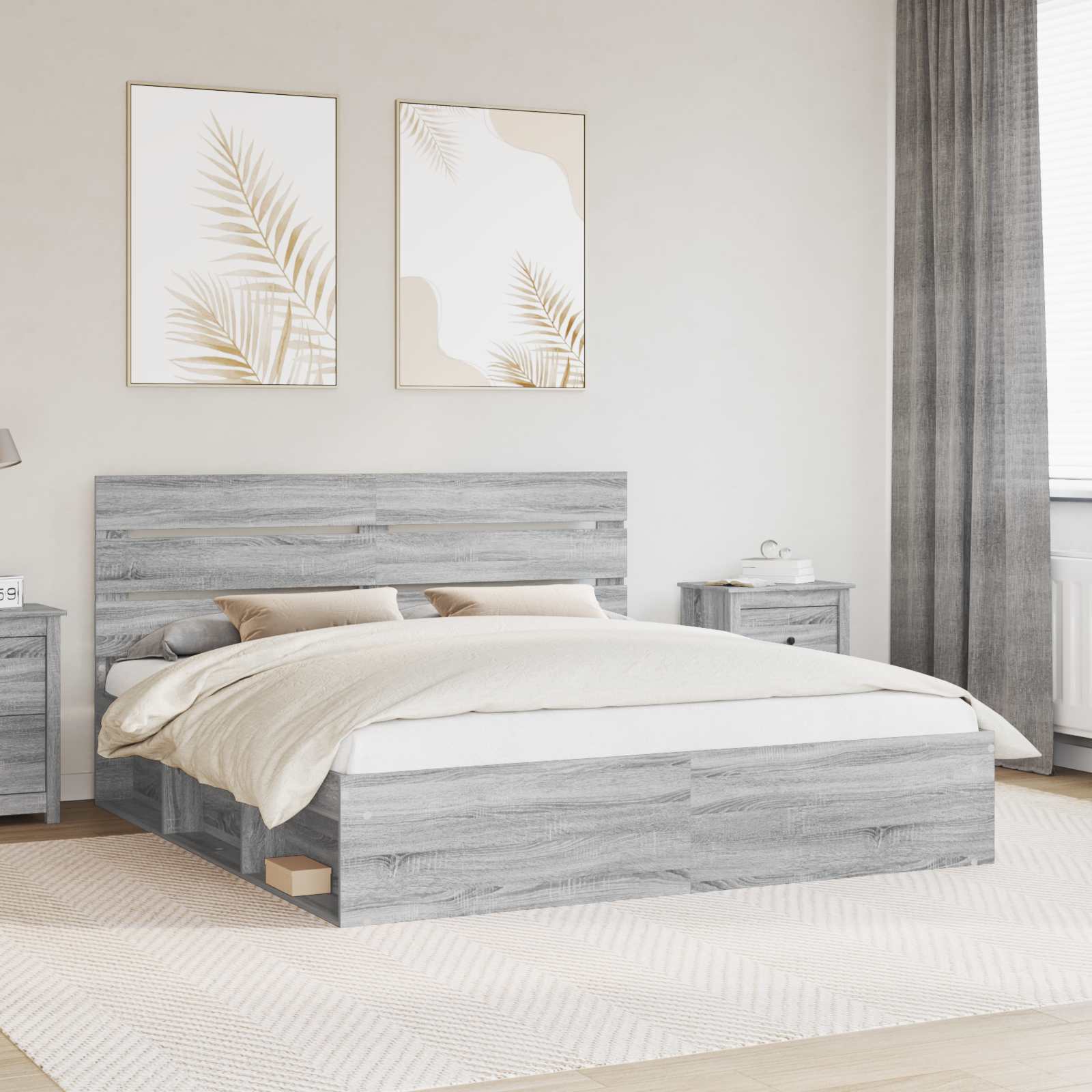 vidaXL Cadru de pat Gri Sonoma 200 x 200 cm Lemn de pin masiv