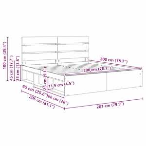 Rám postele Staré dřevo 200 x 200 cm Masivní borové dřevo - obrázek 13