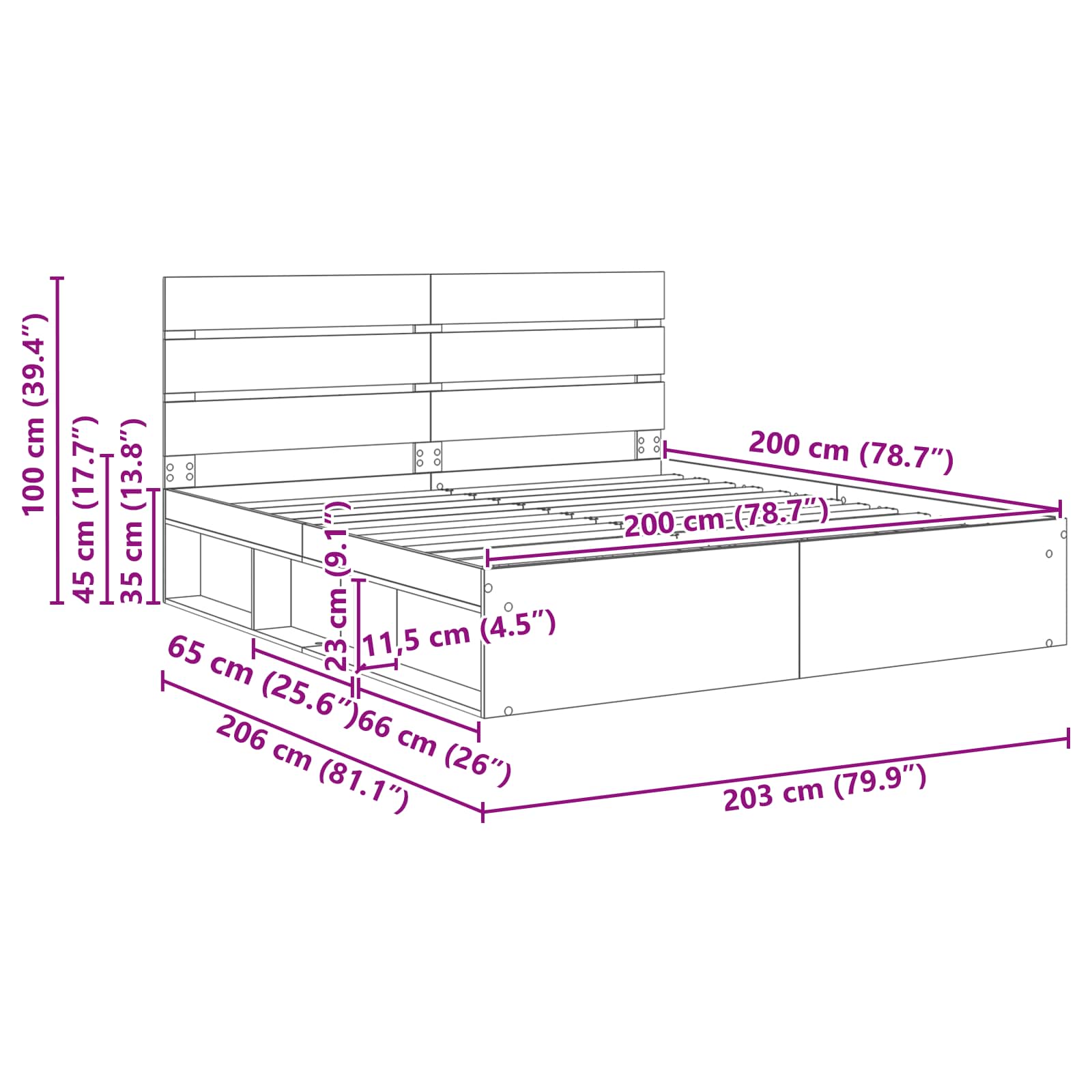 Bed Frame Solid Pine Wood size guide