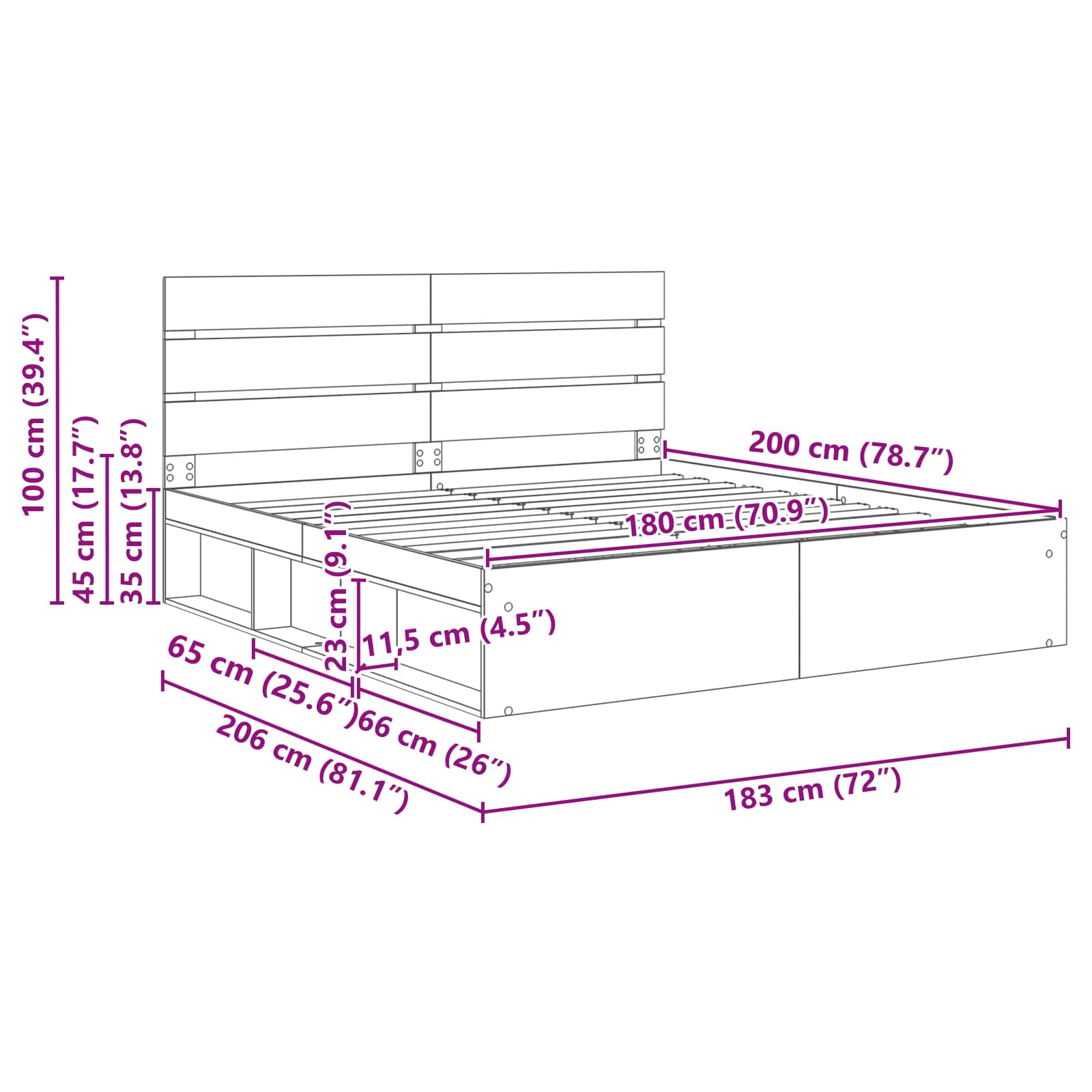 Bedframe met hoofdeinde Beton 180 x 200 cm Massief grenenhout image 13