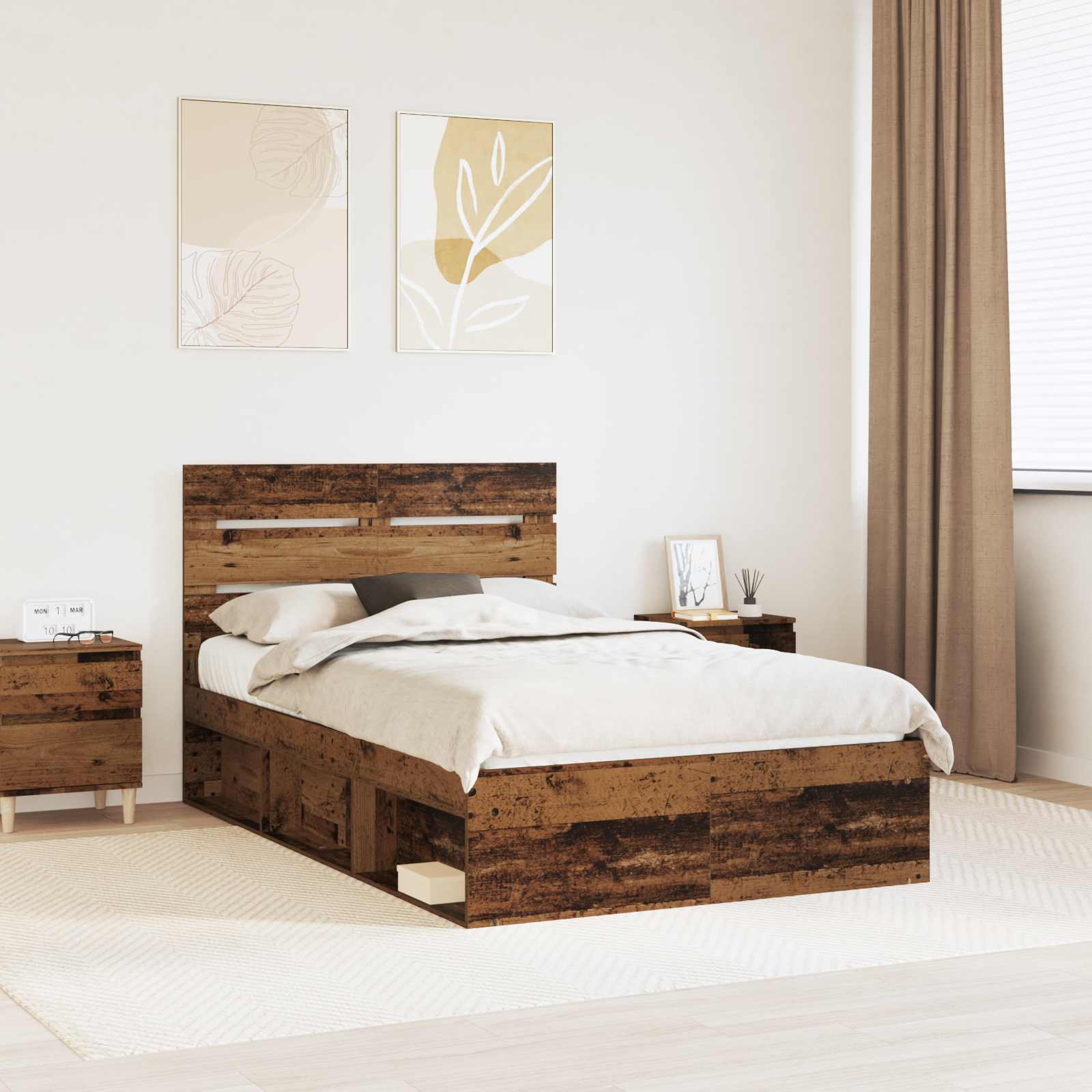 vidaXL Cadru de pat Lemn vechi 135 x 190 cm Lemn de pin masiv
