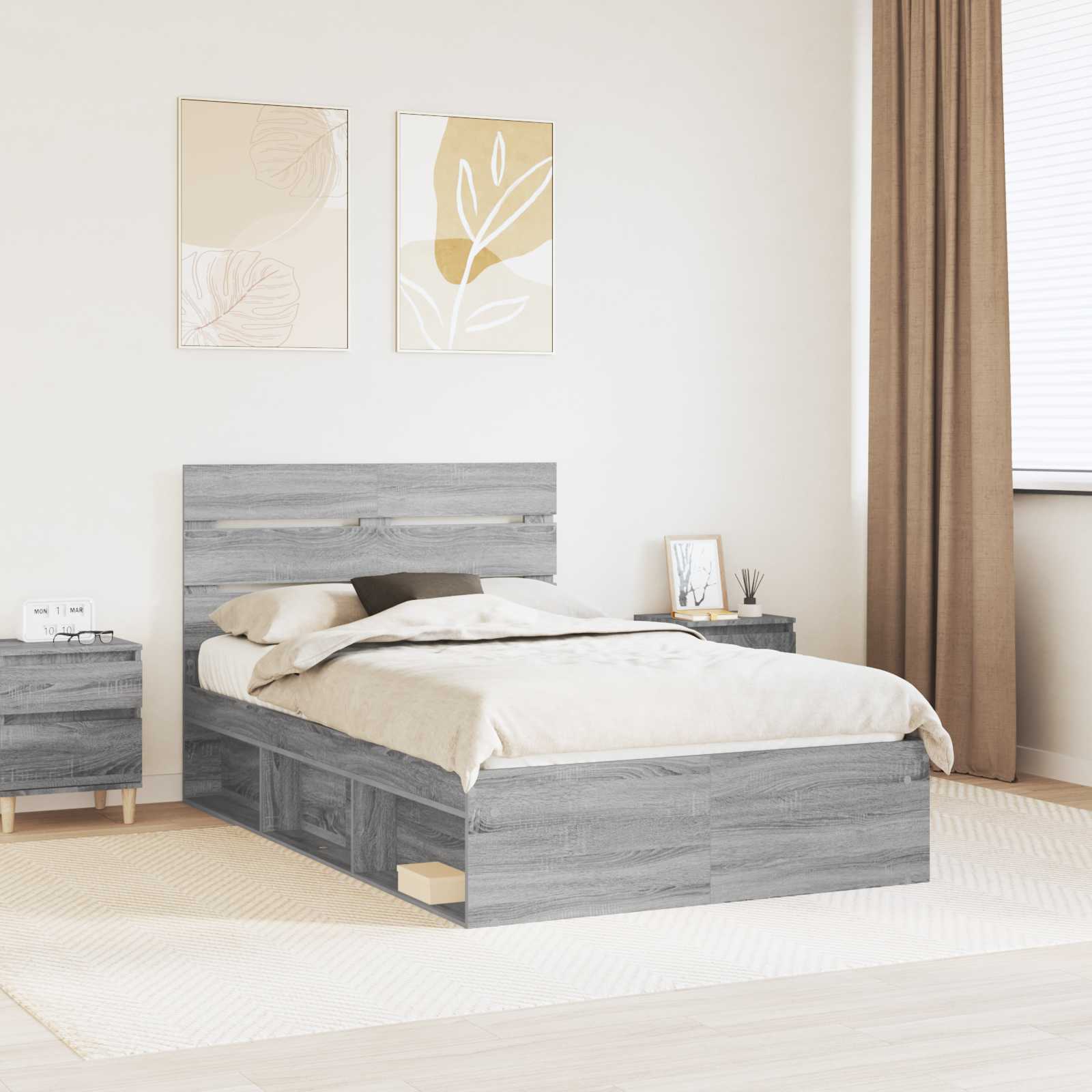 vidaXL Cadru de pat Gri Sonoma 120 x 200 cm Lemn de pin masiv
