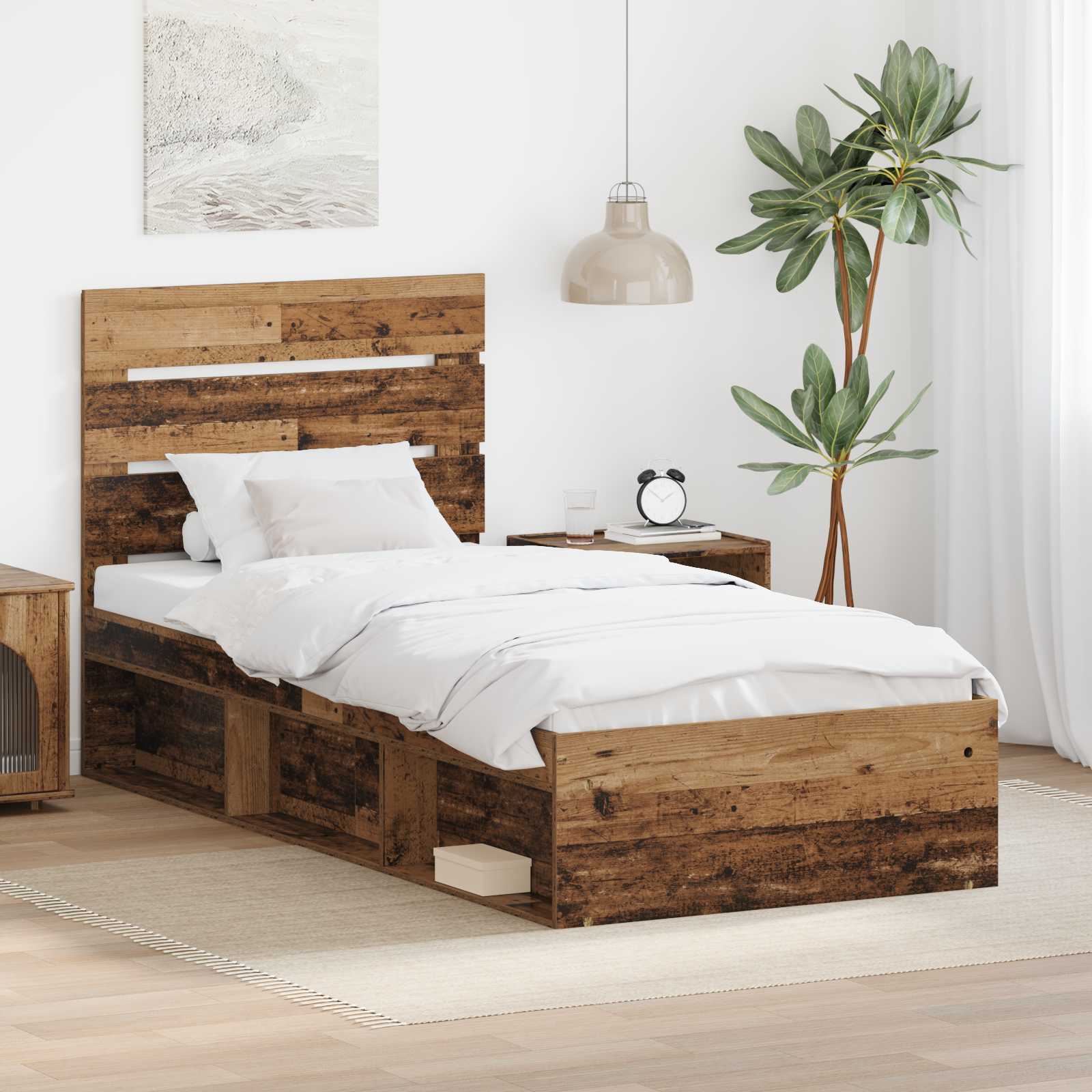 vidaXL Cadru de pat Lemn vechi 90 x 200 cm Lemn de pin masiv