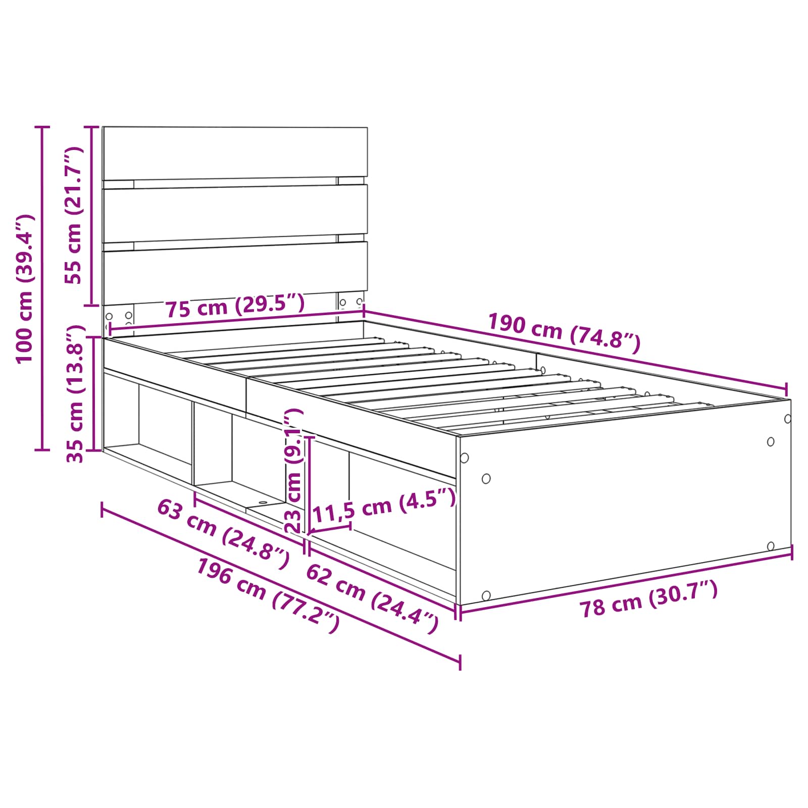 Bedframe Gerookt eiken 75 x 190 cm Massief grenenhout image 13