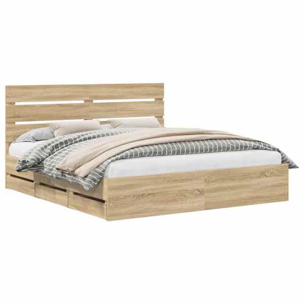 vidaXL Voodi raam sahtliga peaga Sonoma tamm 200 x 200 cm Inseneripuit
