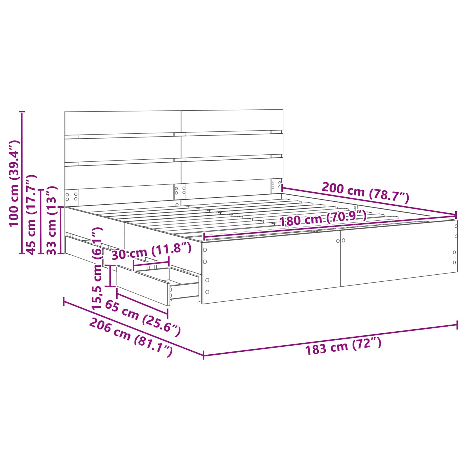 Rám postele se zásuvkou Bílá 180 x 200 cm Inženýrské dřevo - obrázek 14