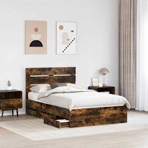 Rám postele s čelo Kouřový dub 135 x 190 cm Inženýrské dřevo - obrázek 3