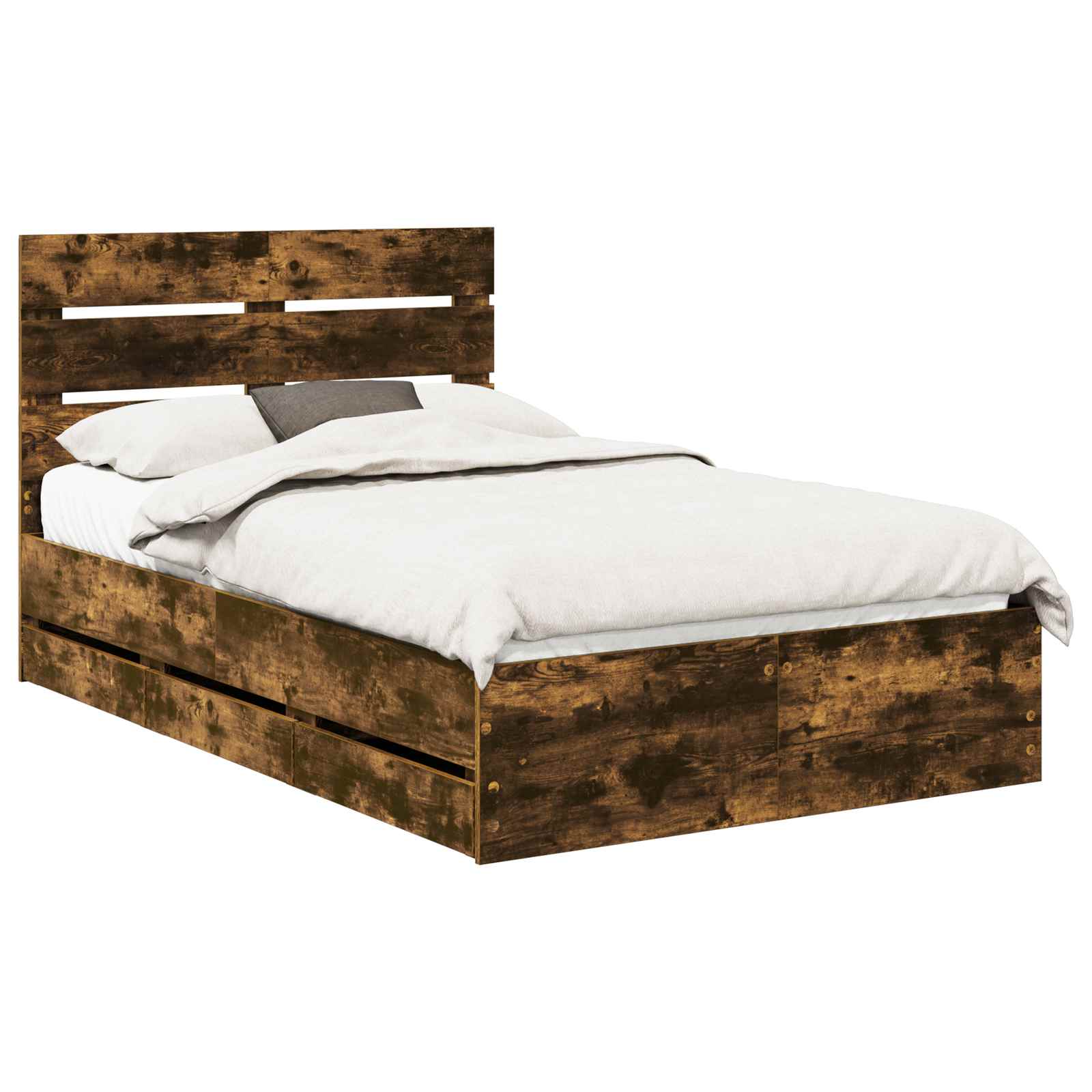 vidaXL Bedframe met lade Gerookt eiken 120 x 200 cm Ingenieurshout, foto 3