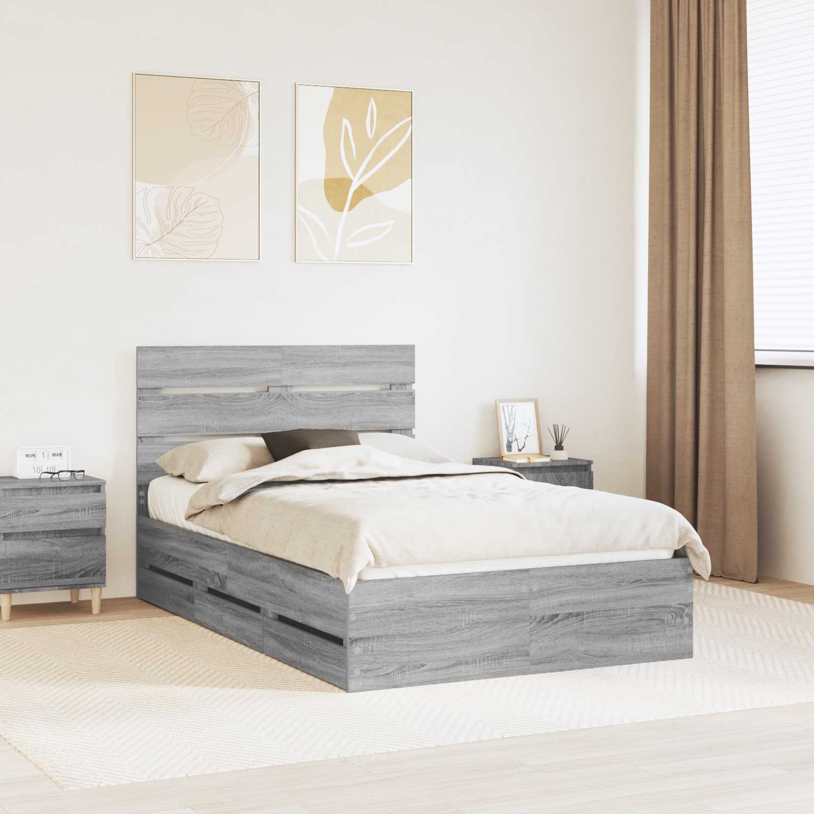 vidaXL Cadru de pat cu sertar Gri Sonoma 120 x 190 cm Lemn Ingineresc