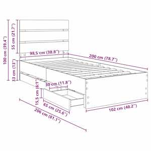 Rám postele s čelo Kouřový dub 100 x 200 cm Inženýrské dřevo - obrázek 14