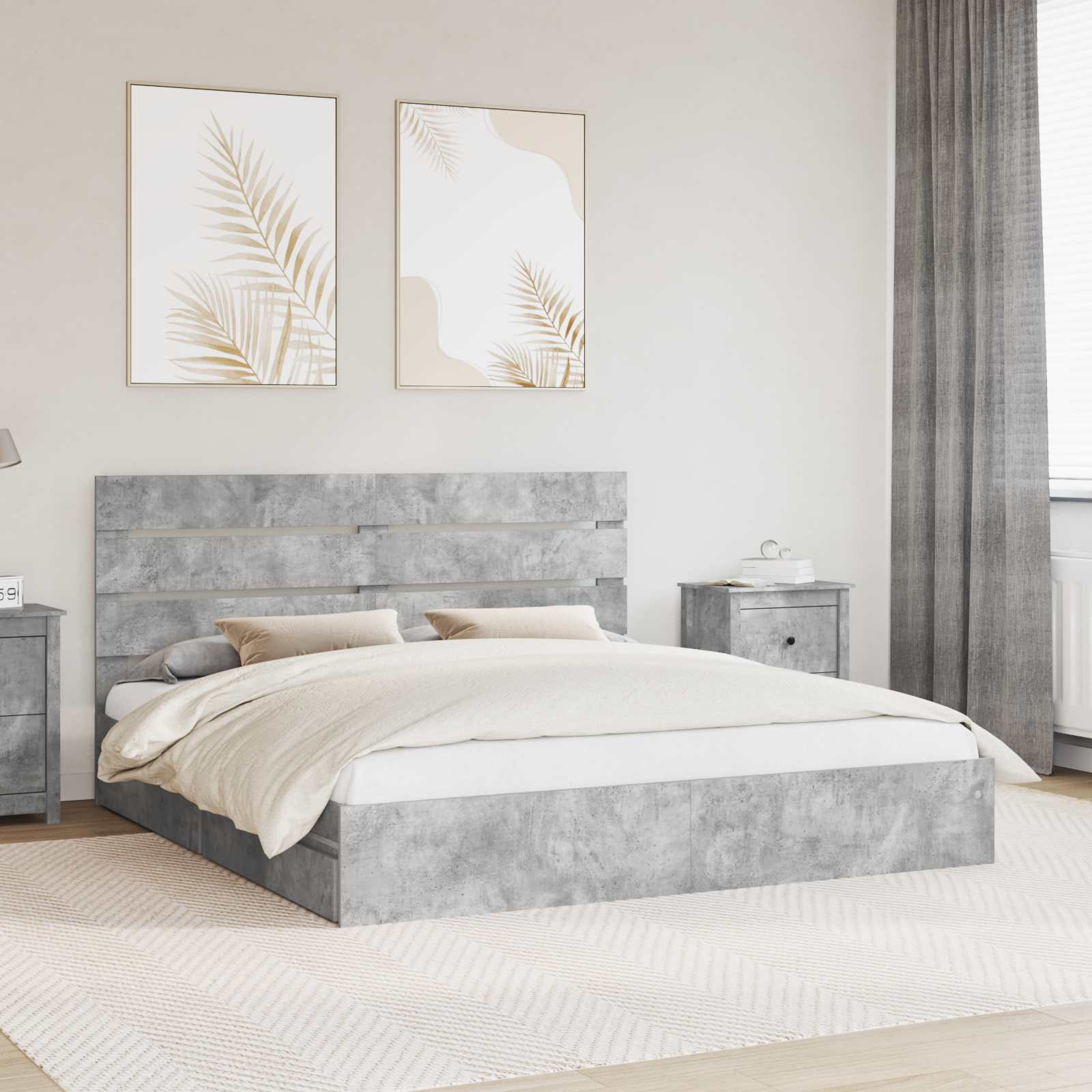 vidaXL Pat cu storage Gri din beton 200 x 200 cm Lemn compozit