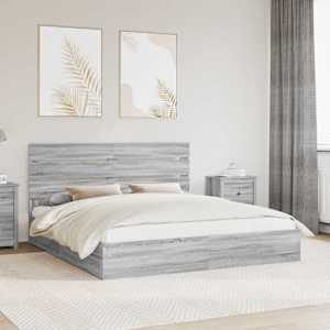 Postel s úložným prostorem s čelo Šedá Sonoma 200 x 200 cm - obrázek 1