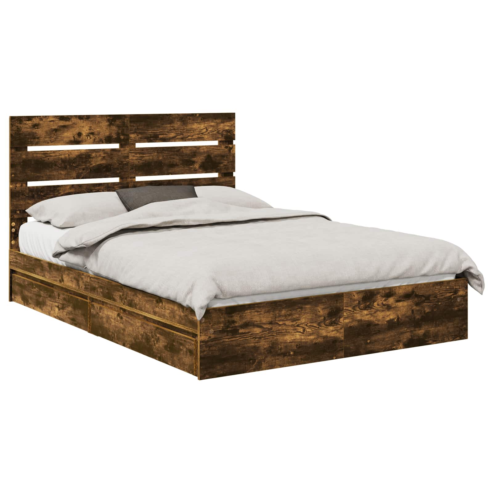 Opslag bed met lade Gerookt eiken 160 x 200 cm Bewerkt hout | luizaXL | Dé meubelwinkel voor elk interieur Opslag bed met lade Gerookt eiken 160 x 200 cm Bewerkt hout - Afbeelding 2