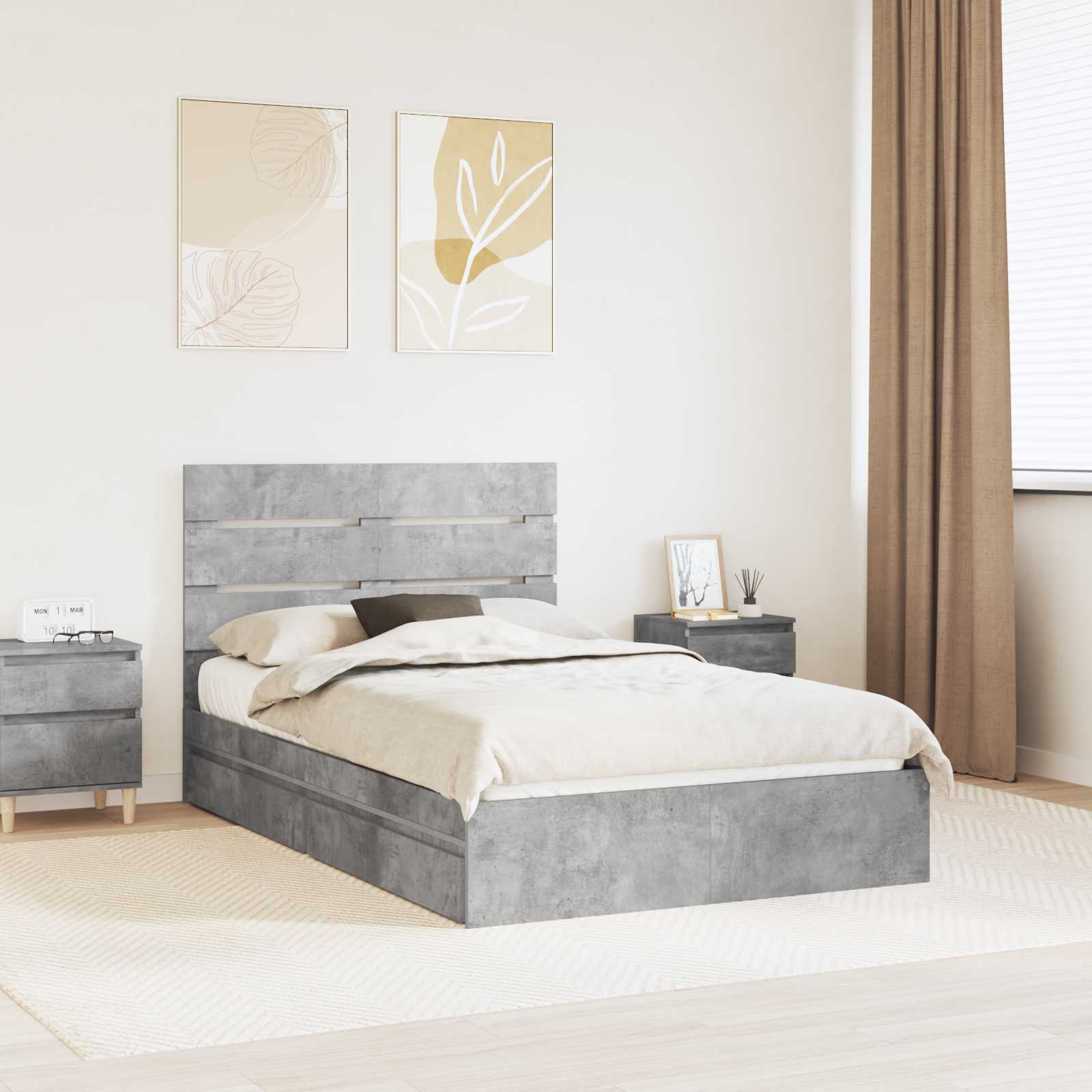 vidaXL Pat cu storage Gri din beton 135 x 190 cm Lemn compozit