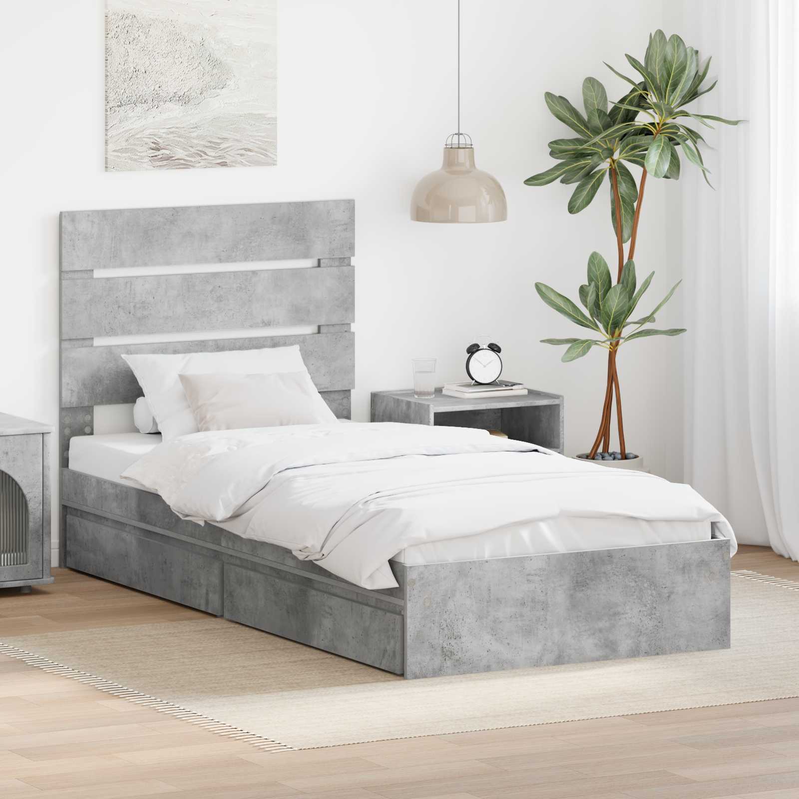 vidaXL Pat cu storage Gri din beton 100 x 200 cm Lemn compozit