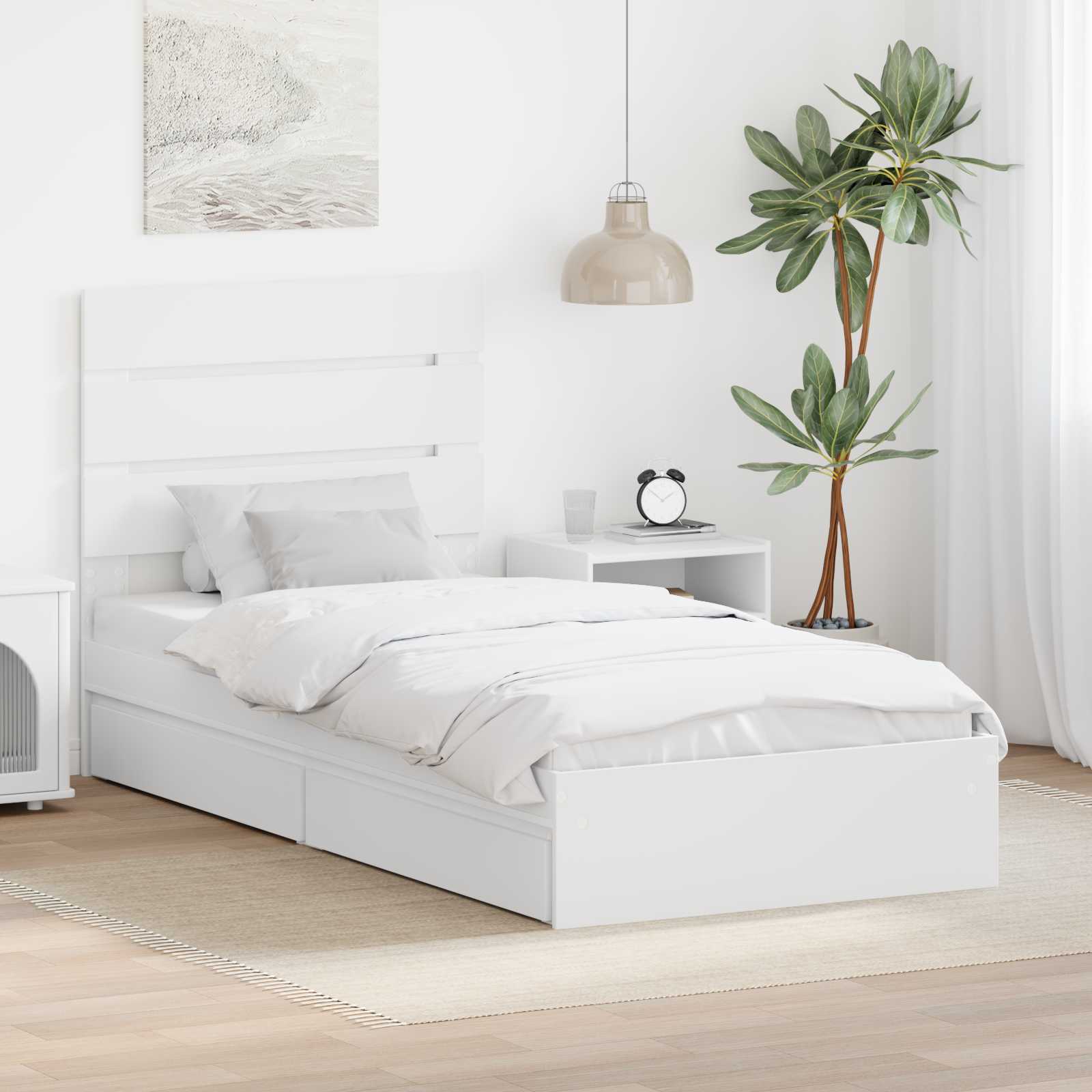 vidaXL Pat cu storage cu headboard Alb 70 x 190 cm Lemn compozit