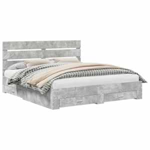 vidaXL Voodi raam sahtliga peaga Betoonhall 200 x 200 cm Tehispuit