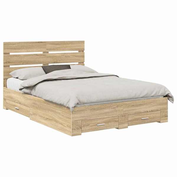 vidaXL Voodi raam sahtliga peaga Sonoma tamm 150 x 200 cm Tehispuit