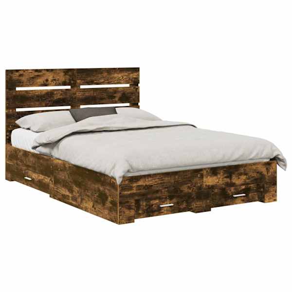 vidaXL Voodi raam sahtliga Suitsetatud tamm 150 x 200 cm Tehispuit