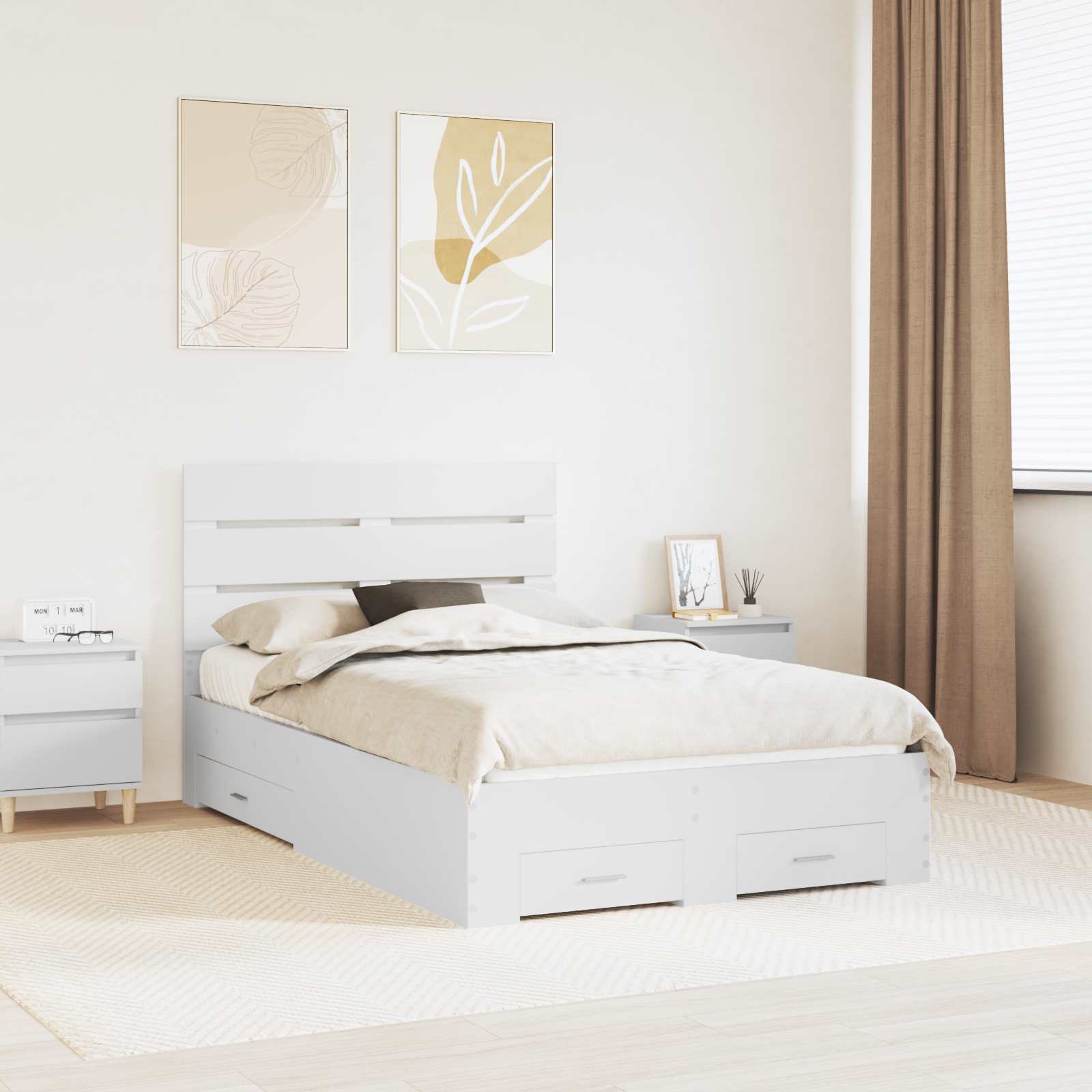 Voodi raam sahtliga peaga Valge 135 x 190 cm Tehispuit