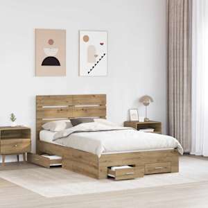 Rám postele s čelo Artisanový dub 135 x 190 cm kompozitní dřevo - obrázek 3