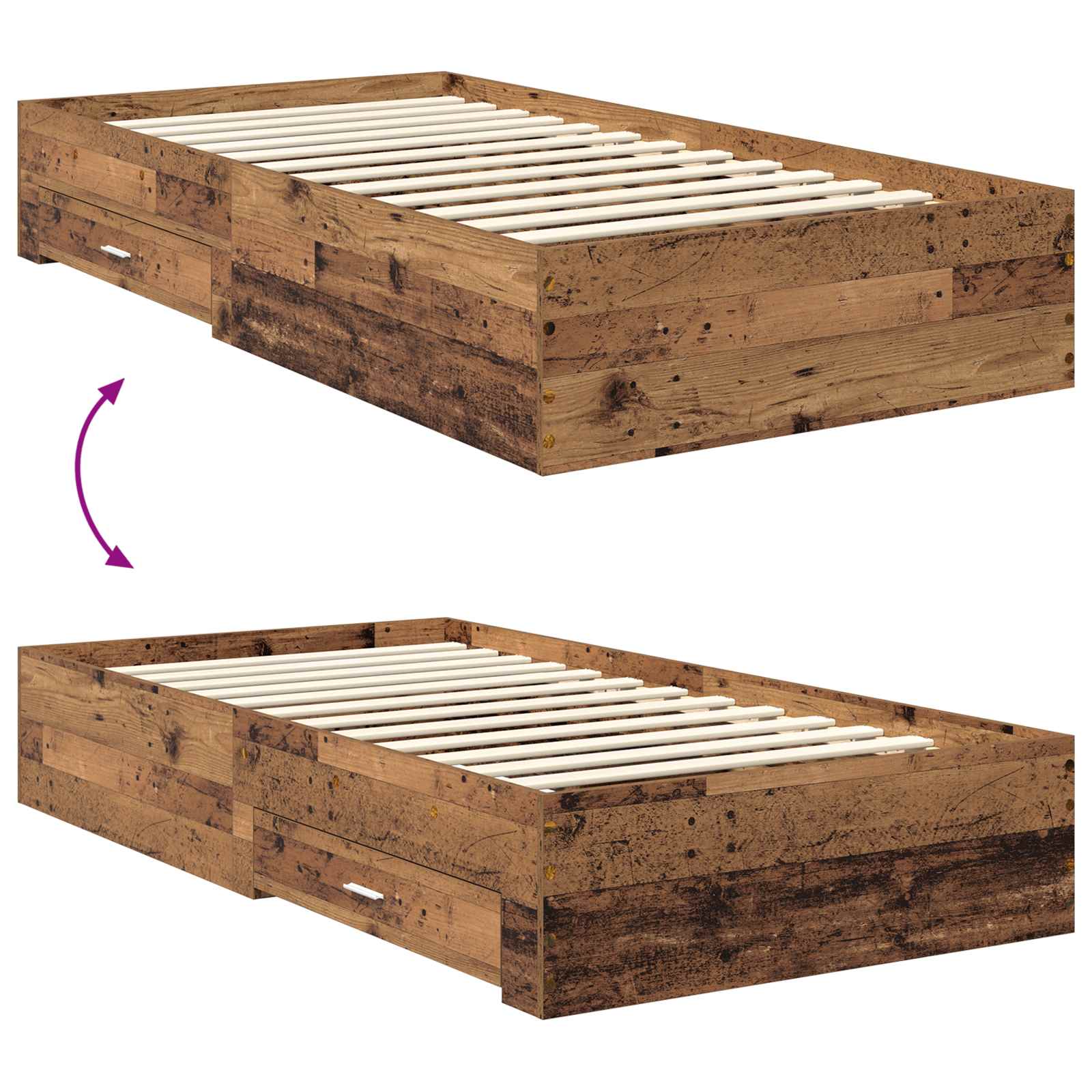 Rám postele s čelo Staré dřevo 100 x 200 cm kompozitní dřevo - obrázek 12