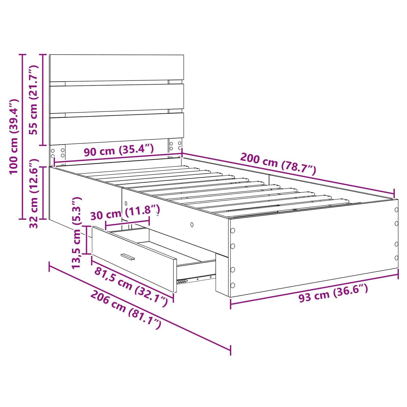 Rám postele s čelo Staré dřevo 90 x 200 cm kompozitní dřevo - obrázek 14