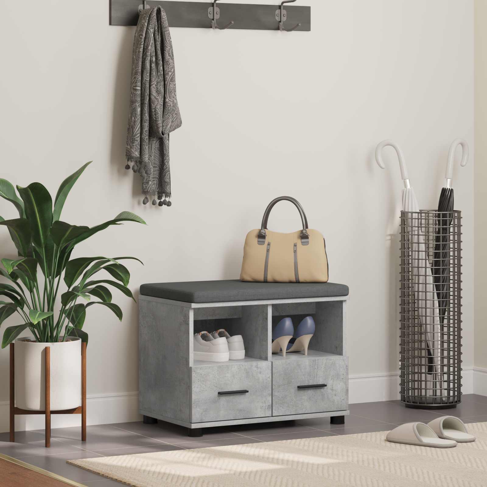 Haldna klop z blazino s predalom Betonsko siva 60 x 38 x 46 cm