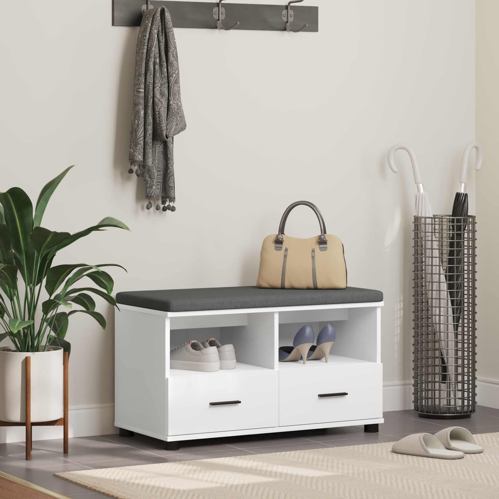 vidaXL Bancă pentru hol cu pernă cu sertar Alb 80 x 38 x 46 cm