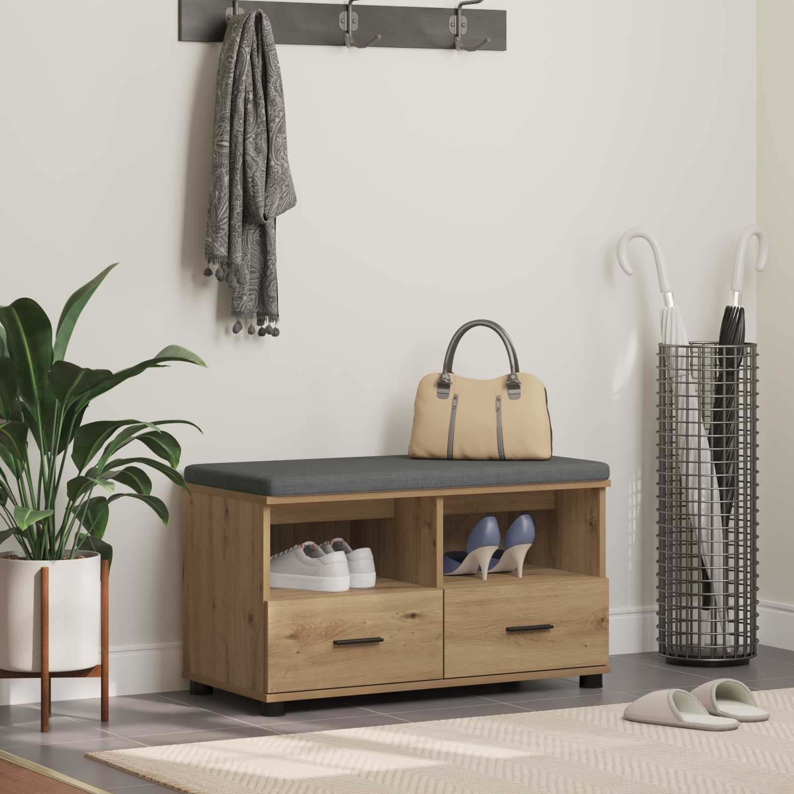 vidaXL Bancă pentru hol cu pernă Stejar Artizanal 80 x 38 x 46 cm