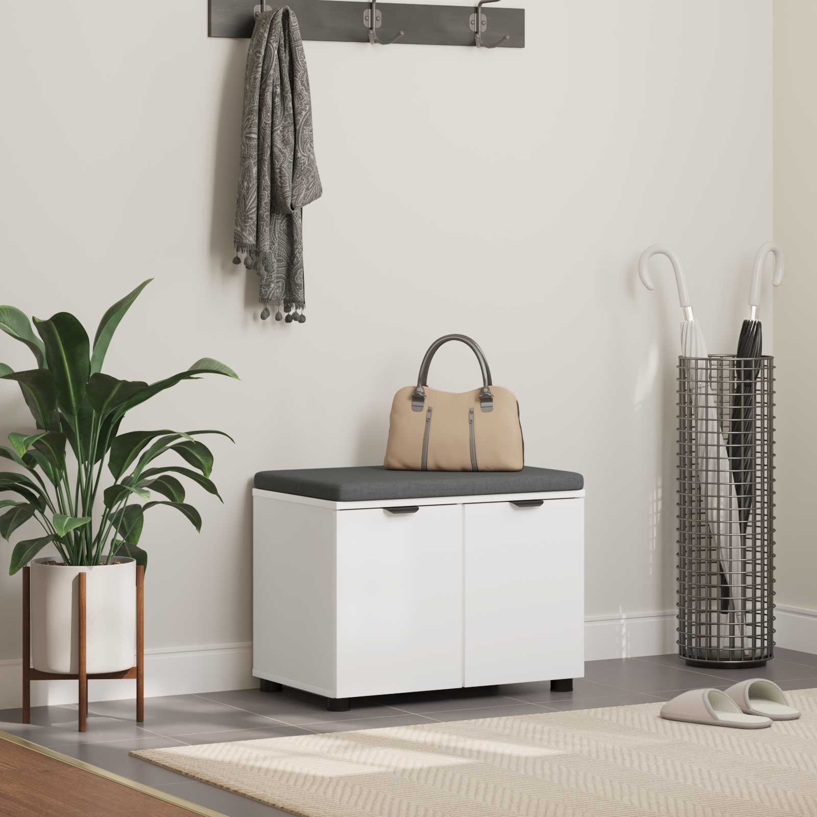 vidaXL Bancă pentru hol cu pernă cu depozitare Alb 60 x 38 x 46 cm