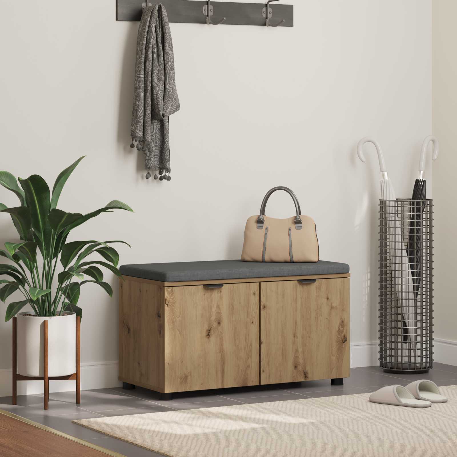 vidaXL Bancă pentru hol cu pernă Stejar Artizanal 80 x 46 x 46 cm