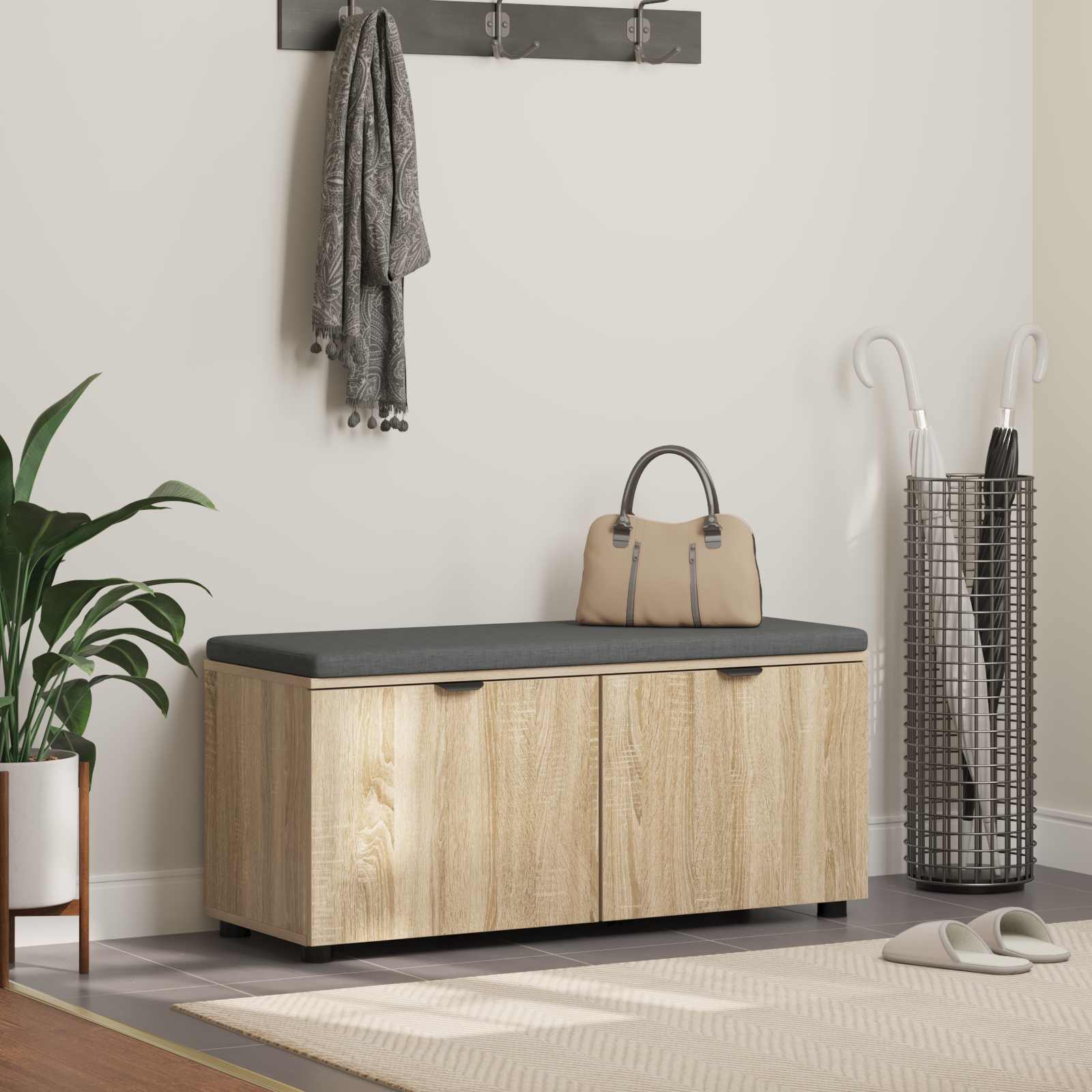 vidaXL Bancă pentru hol cu pernă cu ușă Stejar Sonoma 100 x 38 x 46 cm