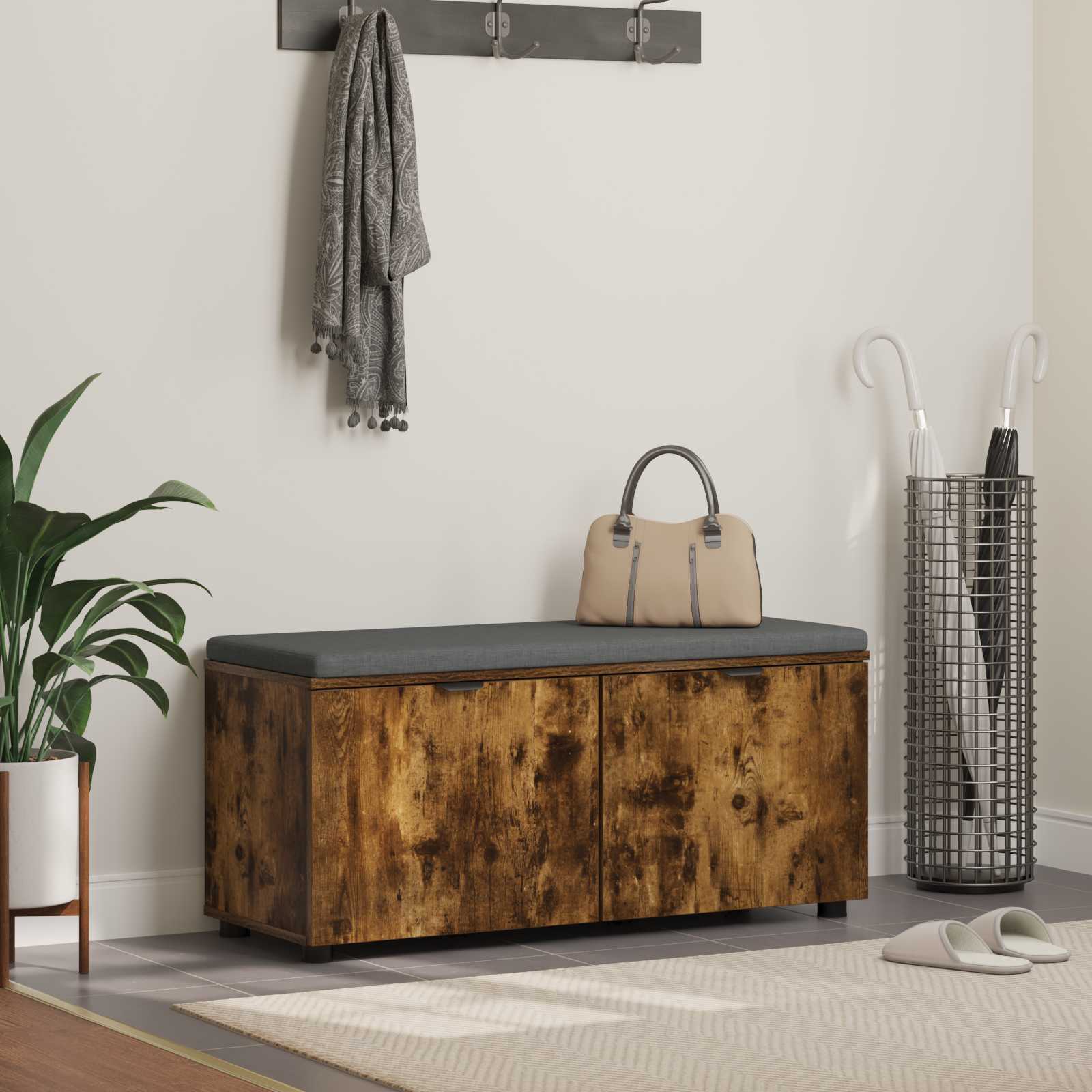 vidaXL Bancă pentru hol cu pernă Stejar fumuriu 100 x 38 x 46 cm