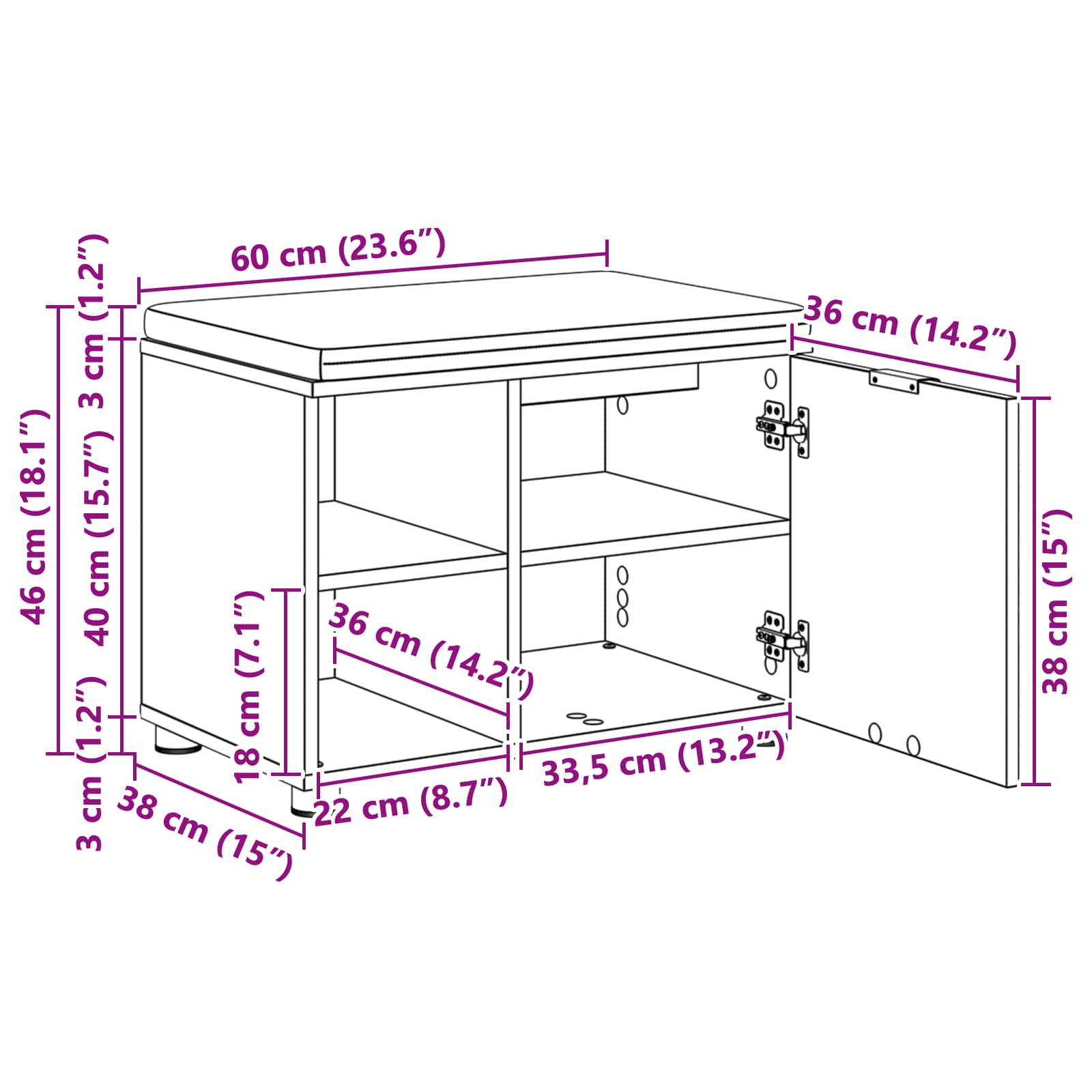 Haldna klop z blazino Enobarvno Črna Orehovina 60 x 38 x 46 cm - slika 13