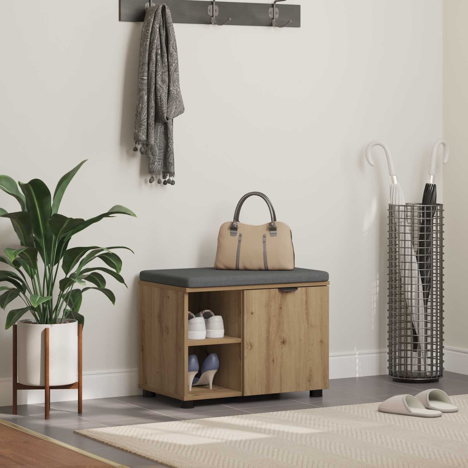 vidaXL Flurbank mit Kissen Uni Artisan-Eiche 60 x 38 x 46 cm