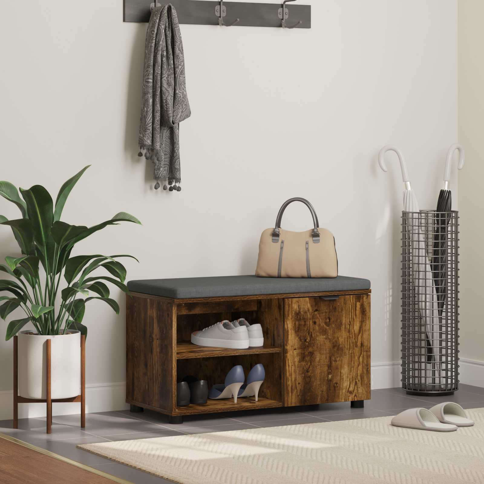 vidaXL Flurbank mit Kissen Uni Geräucherte Eiche 80 x 38 x 46 cm